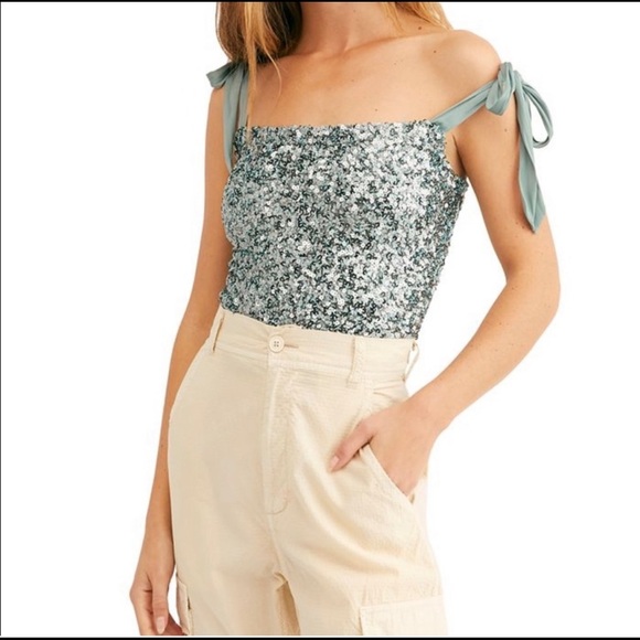 REVOLVE FREE PEOPLE Hey Girl Sequin Cami In Blue Moon - Picture 3 of 5